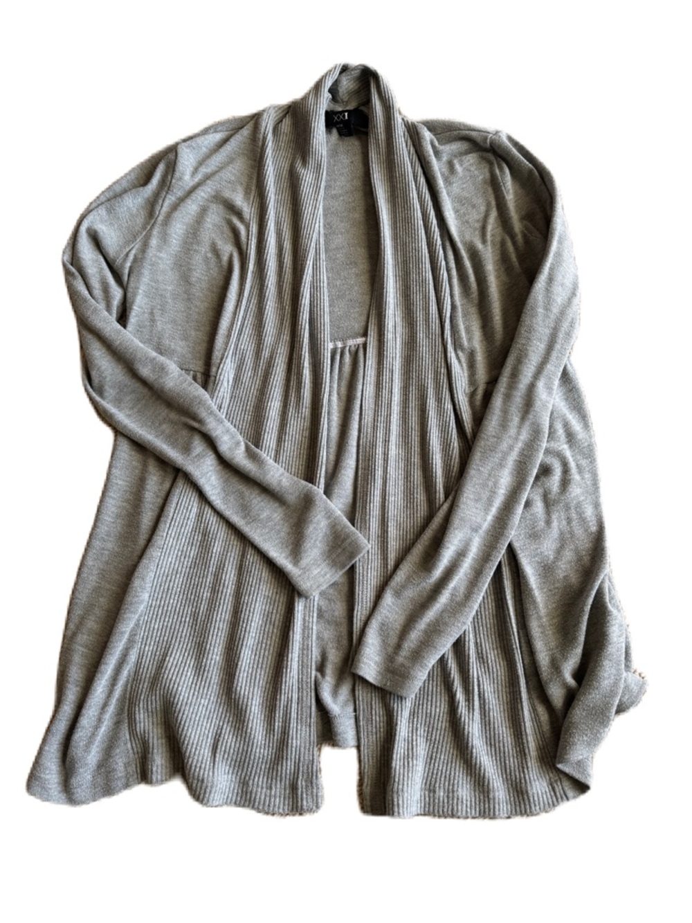 XXI M grey open front shawl long sleeve cardigan with empire waist